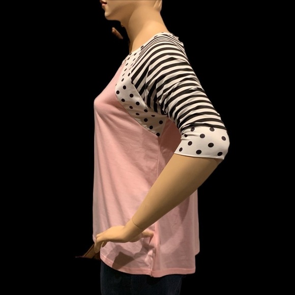 Zeagoo Raglan Sleeved Pullover Plus XXXL Pink with Black & White Stripes & Dots - Picture 5 of 9